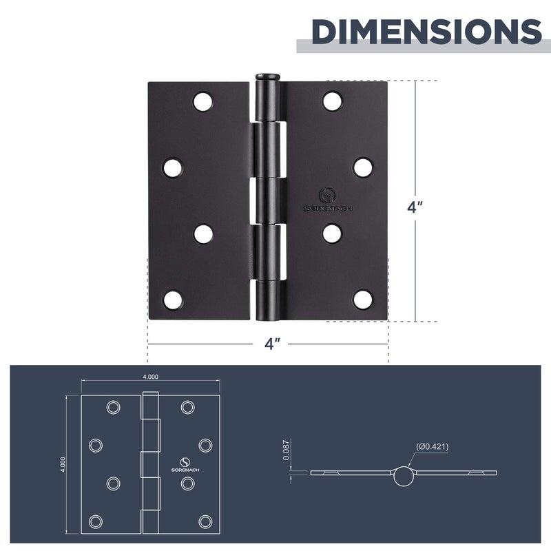 SORGMACH Door Hinges Oil Rubbed Bronze Hardware Hinges 4 Inch Square Black Interior Hinges for Doors 12 Pack - Image 5